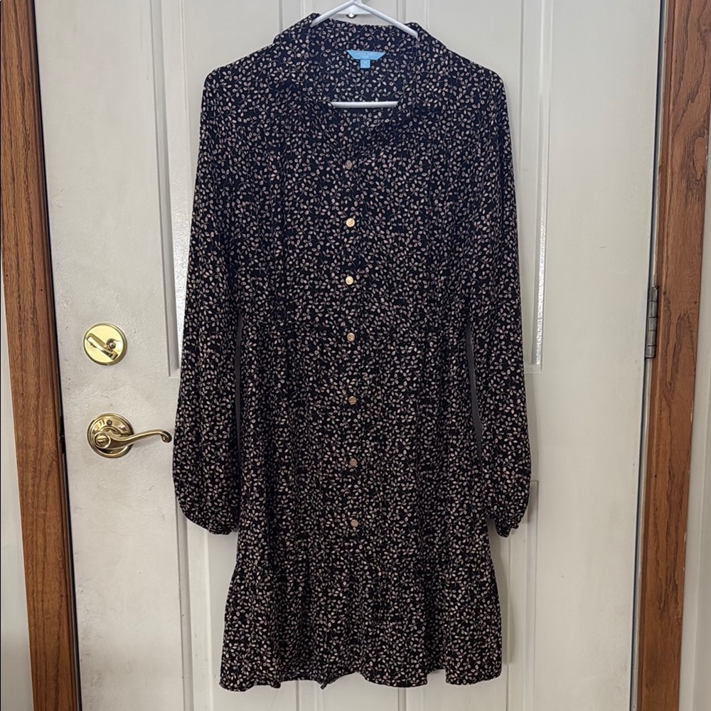 Black and Tan Button-Up Dress